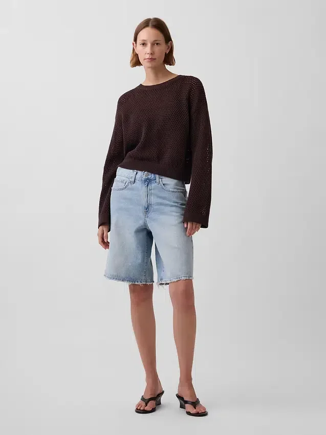 Locker sitzender Pullover aus 100 % Baumwolle im Häkel-Look