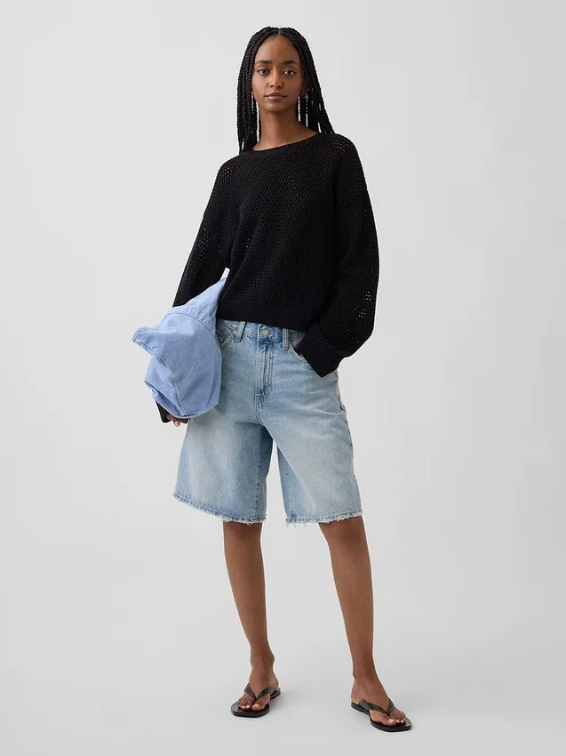 Locker sitzender Pullover aus 100 % Baumwolle im Häkel-Look
