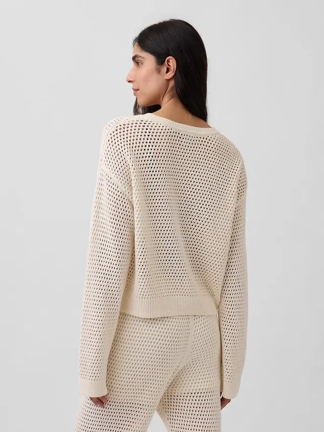 Locker sitzender Pullover aus 100 % Baumwolle im Häkel-Look