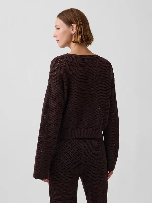 Locker sitzender Pullover aus 100 % Baumwolle im Häkel-Look
