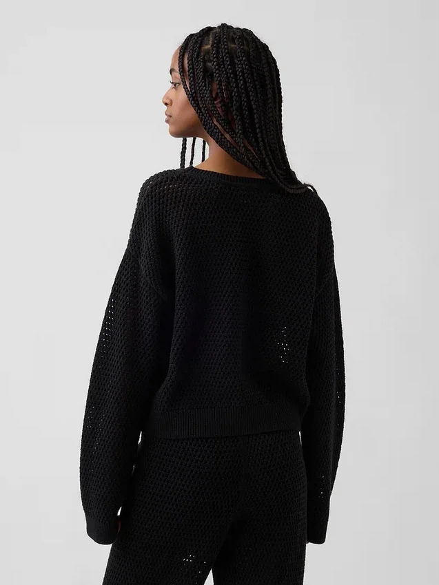 Locker sitzender Pullover aus 100 % Baumwolle im Häkel-Look