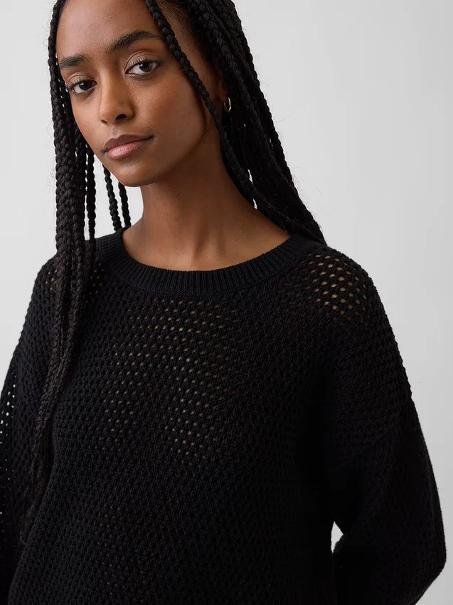 Locker sitzender Pullover aus 100 % Baumwolle im Häkel-Look