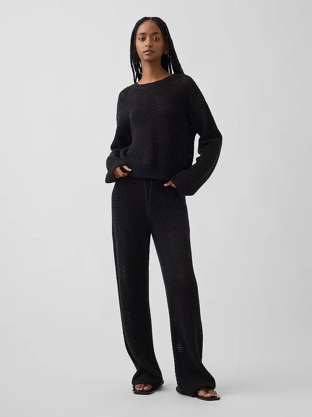 Locker sitzender Pullover aus 100 % Baumwolle im Häkel-Look