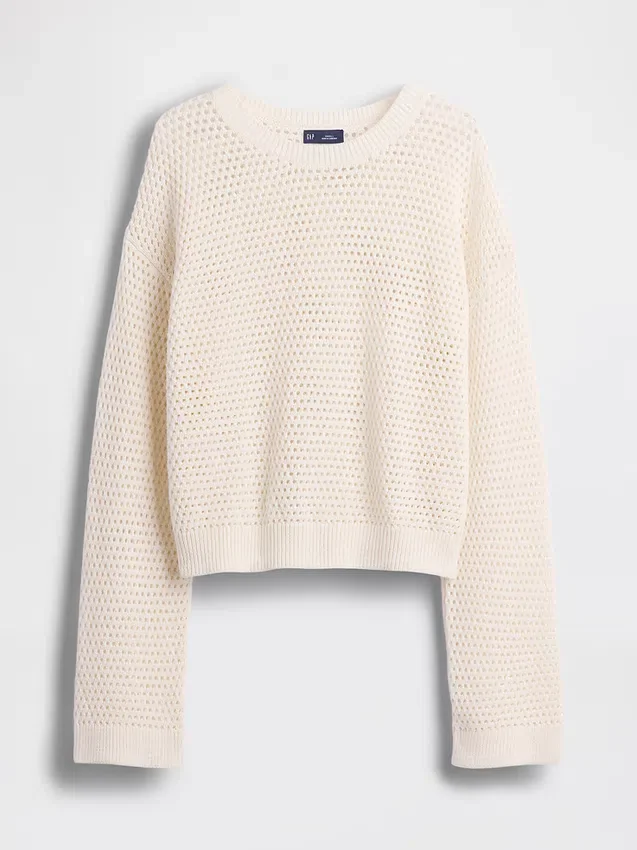 Locker sitzender Pullover aus 100 % Baumwolle im Häkel-Look