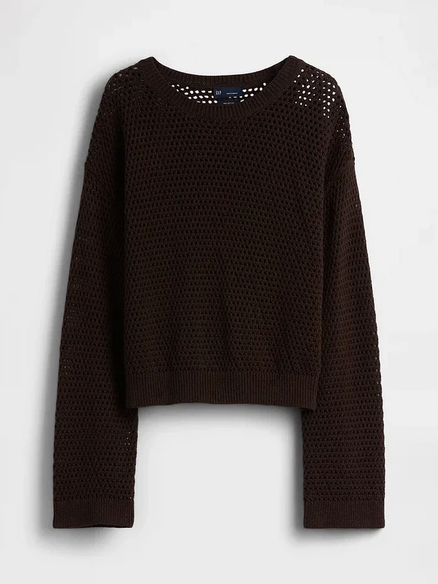 Locker sitzender Pullover aus 100 % Baumwolle im Häkel-Look
