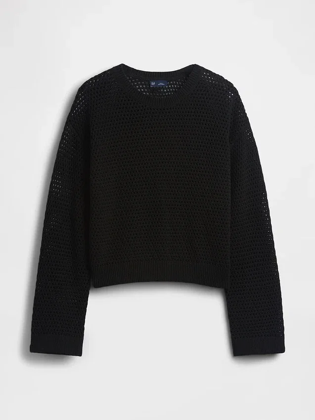 Locker sitzender Pullover aus 100 % Baumwolle im Häkel-Look