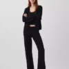 Bootcut-Pullover-Hose aus Baumwollmischung mit niedriger Leibhöhe