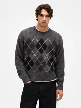 Locker sitzender Pullover aus Wollmischung mit Argyle-Muster