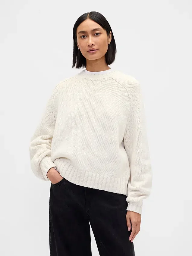 Locker sitzender Rundhals-Pullover aus Baumwollmischung