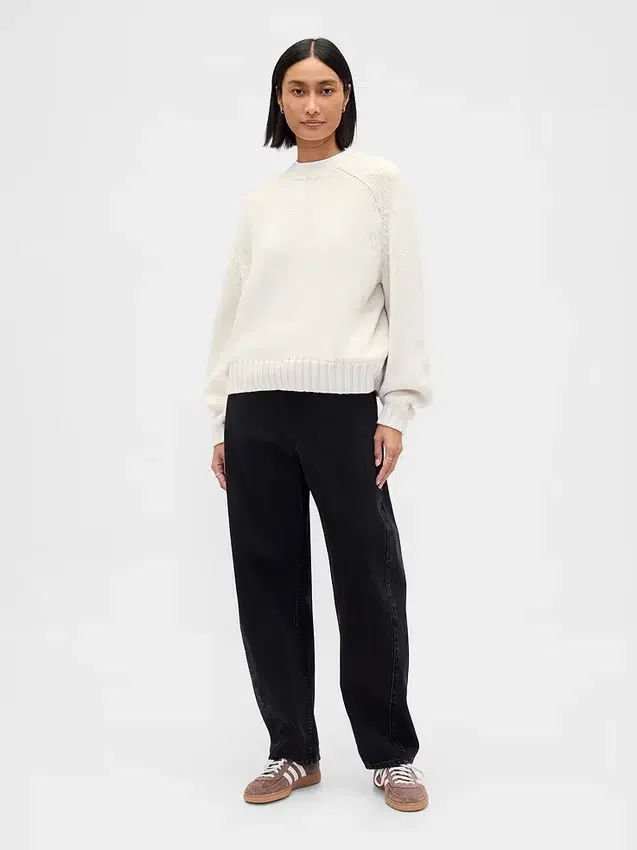 Locker sitzender Rundhals-Pullover aus Baumwollmischung