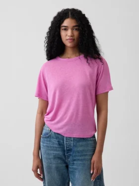 Locker sitzendes T-Shirt aus Leinenmischung