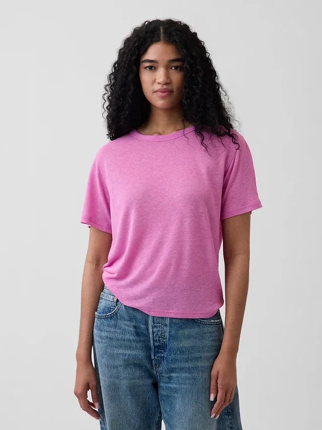 Locker sitzendes T-Shirt aus Leinenmischung