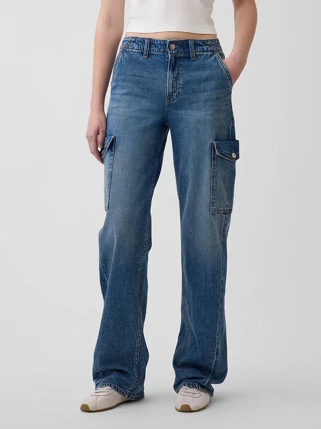 Lose Cargo-Jeans im Low-Rise-Stil der 90er