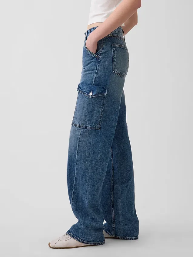 Lose Cargo-Jeans im Low-Rise-Stil der 90er