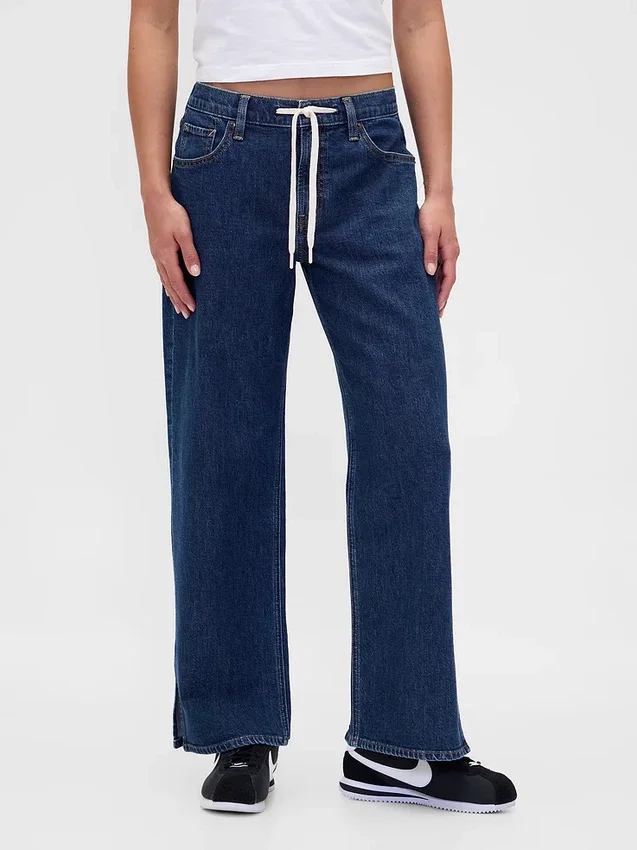 Lose Jeans im 90er-Jahre-Stil mit niedriger Leibhöhe und Kordelzug