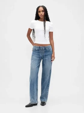Lose Jeans im 90er-Jahre-Stil mit niedriger Leibhöhe und Schnürung