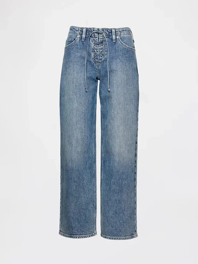 Lose Jeans im 90er-Jahre-Stil mit niedriger Leibhöhe und Schnürung