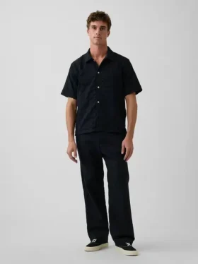 Lässige, konisch zulaufende Hose aus Leinen-Baumwolle