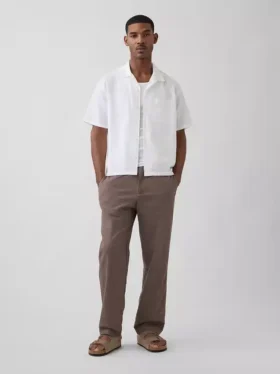 Lässige, konisch zulaufende Hose aus Leinen-Baumwolle