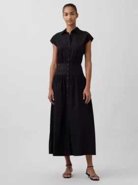 Maxi-Hemdkleid aus Popeline mit tief sitzender Taille