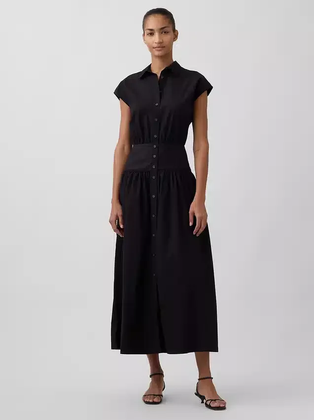 Maxi-Hemdkleid aus Popeline mit tief sitzender Taille