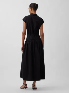 Maxi-Hemdkleid aus Popeline mit tief sitzender Taille