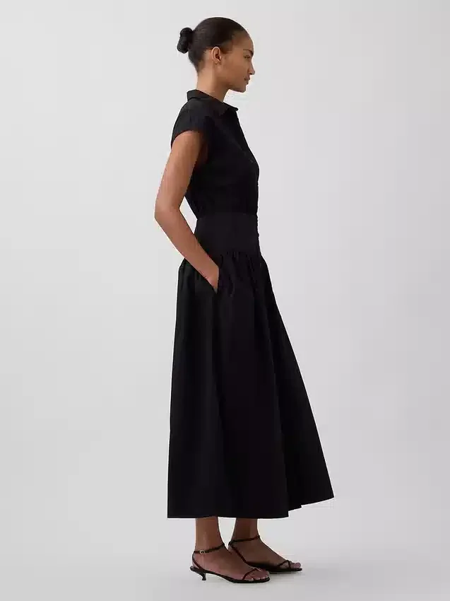 Maxi-Hemdkleid aus Popeline mit tief sitzender Taille