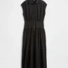 Maxi-Hemdkleid aus Popeline mit tief sitzender Taille