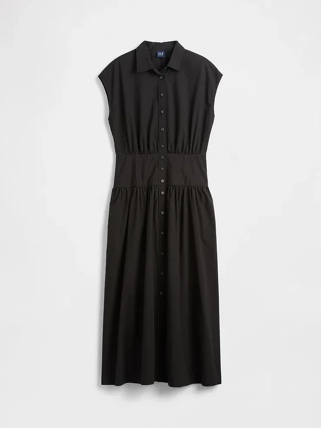 Maxi-Hemdkleid aus Popeline mit tief sitzender Taille