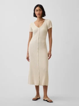 Maxi-Pullover-Kleid mit Knopfleiste und Rippstrick