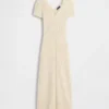 Maxi-Pullover-Kleid mit Knopfleiste und Rippstrick