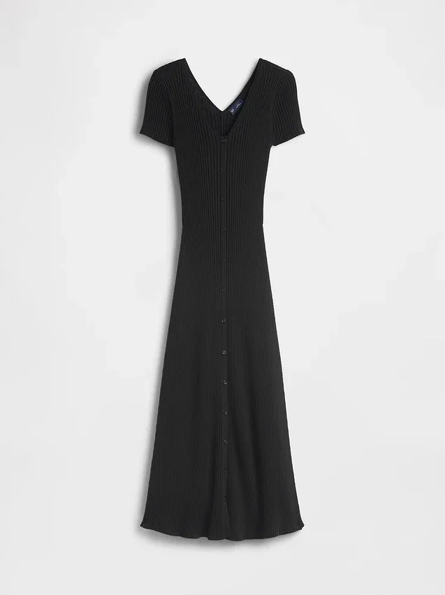 Maxi-Pullover-Kleid mit Knopfleiste und Rippstrick