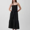 Maxikleid aus Baumwollgaze mit Empire-Taille und Stufenschnitt