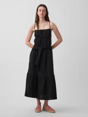 Maxikleid aus Baumwollgaze mit Empire-Taille und Stufenschnitt