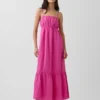Maxikleid aus Baumwollgaze mit Empire-Taille und Stufenschnitt