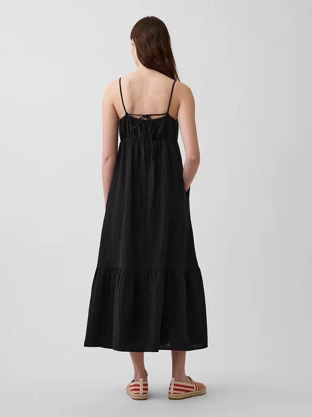 Maxikleid aus Baumwollgaze mit Empire-Taille und Stufenschnitt