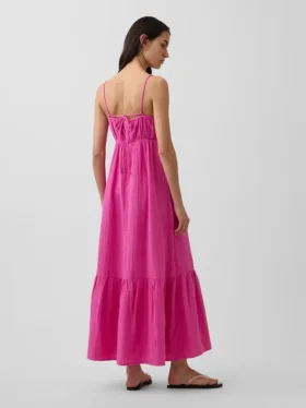 Maxikleid aus Baumwollgaze mit Empire-Taille und Stufenschnitt