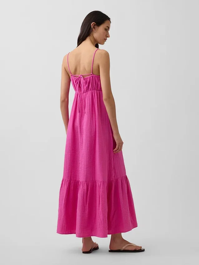 Maxikleid aus Baumwollgaze mit Empire-Taille und Stufenschnitt