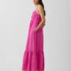Maxikleid aus Baumwollgaze mit Empire-Taille und Stufenschnitt