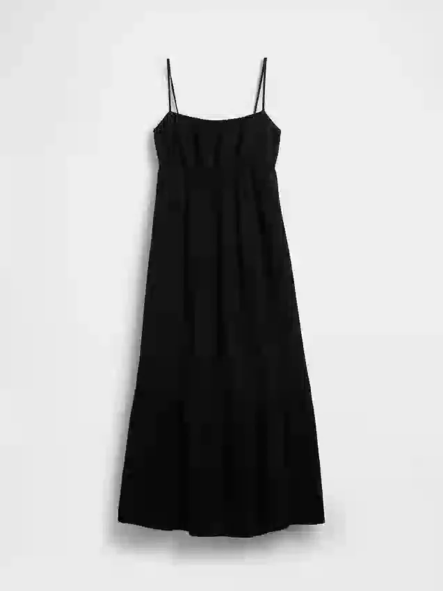 Maxikleid aus Baumwollgaze mit Empire-Taille und Stufenschnitt