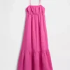 Maxikleid aus Baumwollgaze mit Empire-Taille und Stufenschnitt