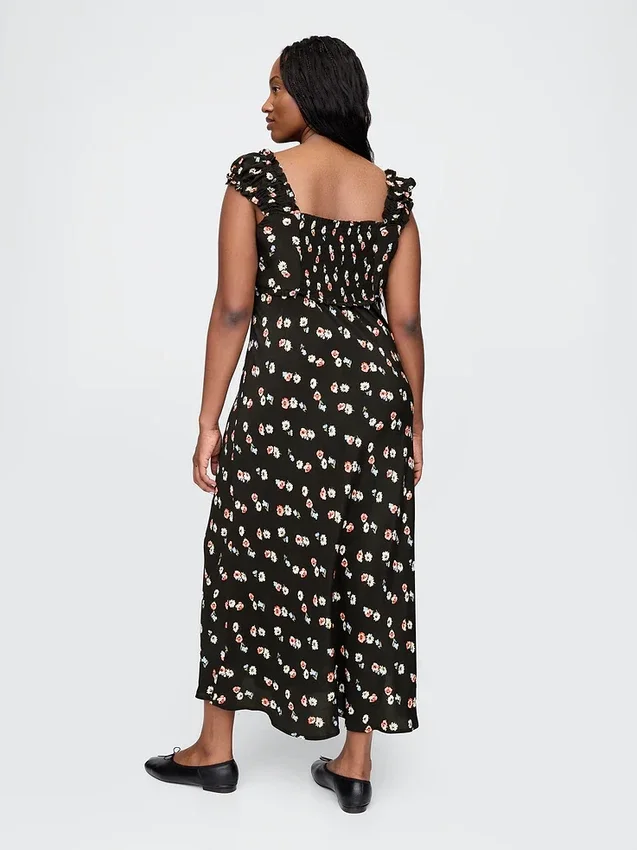 Maxikleid aus Crêpe mit Herzausschnitt