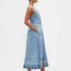 Maxikleid aus Denim mit Bindegürtel und Knopfleiste