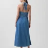 Maxikleid aus Denim mit Halter-Ausschnitt und Bindeband