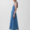 Maxikleid aus Denim mit Halter-Ausschnitt und Bindeband