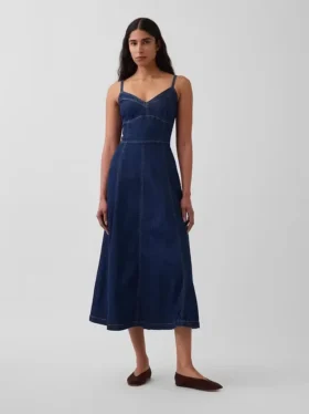 Maxikleid aus Denim mit Korsettnaht