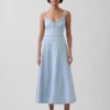 Maxikleid aus Denim mit Korsettnaht