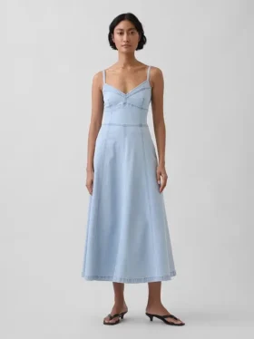 Maxikleid aus Denim mit Korsettnaht