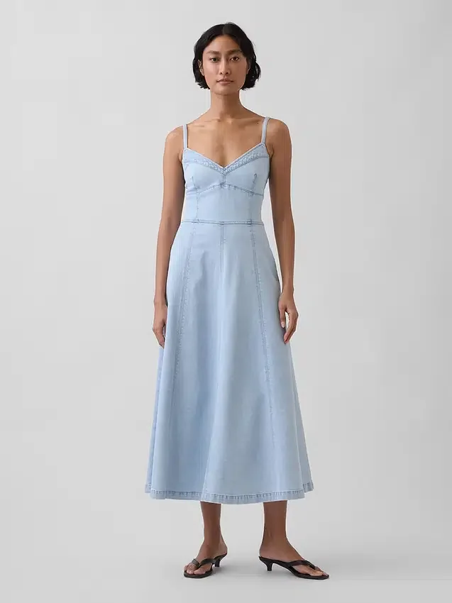 Maxikleid aus Denim mit Korsettnaht
