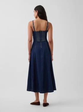 Maxikleid aus Denim mit Korsettnaht